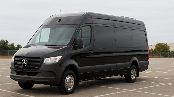 Exterior of Charter Bus Company Santa Ana's 14 Passenger Sprinter Limousine in Santa Ana