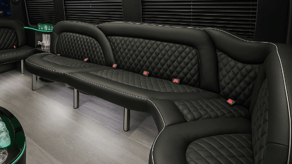 Interior of Charter Bus Company Santa Ana's 15 Passenger Party Bus in Santa Ana