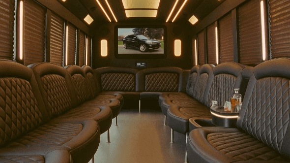 Interior of Charter Bus Company Laguna Niguel's 20 Passenger Party Bus in Laguna Niguel