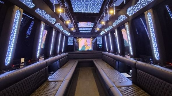 Interior of Charter Bus Company Newport Beach's 20 Passenger Party Bus in Newport Beach