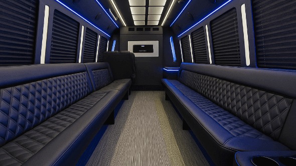 Interior of Charter Bus Company Aliso Viejo's 25 Passenger Party Bus in Aliso Viejo