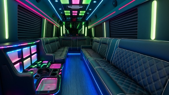 Interior of Charter Bus Company Tustin's 25 Passenger Party Bus in Tustin