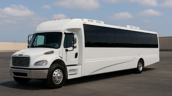 Exterior of Charter Bus Company Costa Mesa's 28 Passenger Party Bus in Costa Mesa