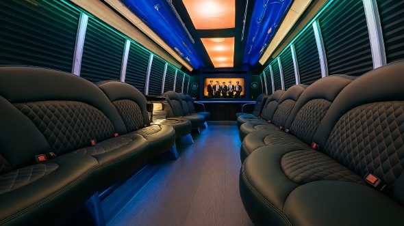 Interior of Charter Bus Company Orange's 28 Passenger Party Bus in Orange