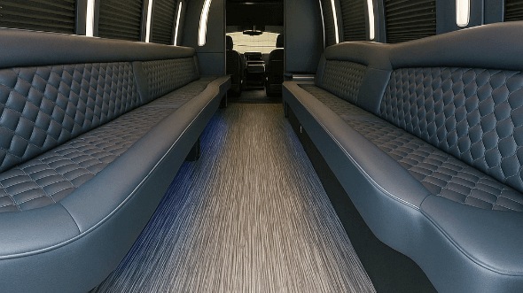 Interior of Charter Bus Company Costa Mesa's 30 Passenger Party Bus in Costa Mesa