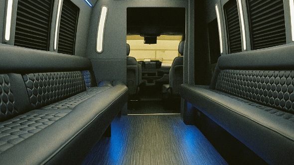 Interior of Charter Bus Company Aliso Viejo's 40 Passenger Party Bus in Aliso Viejo