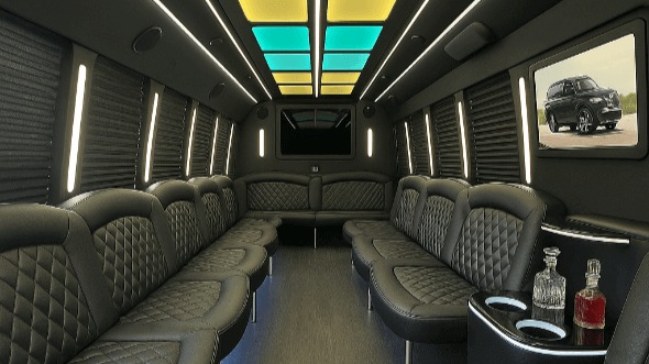 Interior of Charter Bus Company Orange's 40 Passenger Party Bus in Orange