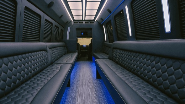 Interior of Charter Bus Company Newport Beach's 50 Passenger Party Bus in Newport Beach