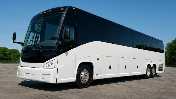 Exterior of Charter Bus Company Orange's 50 Passenger Party Bus in Orange